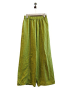 Green linen trousers with featured stitching