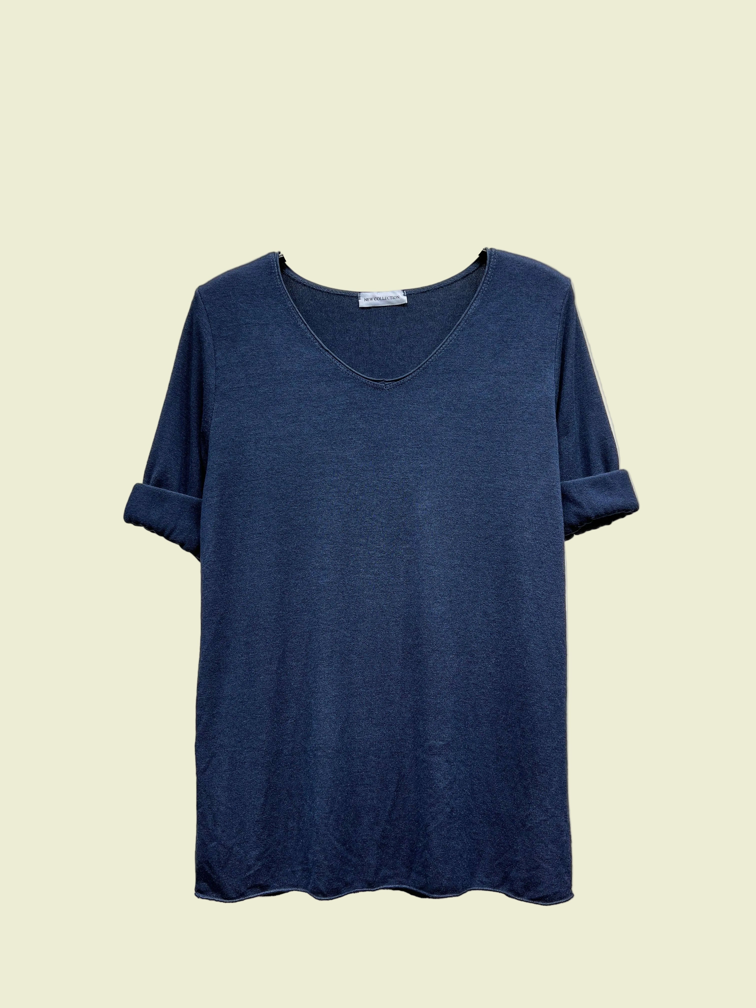 Blue top with v neck and long sleeves