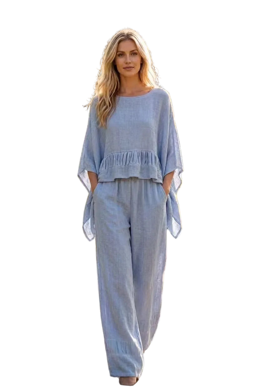 Linen mix top in blue jeans