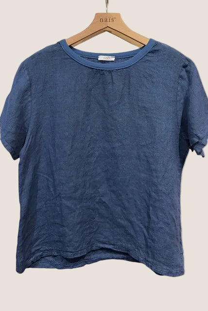 Blue t-shirt on a wooden hanger
