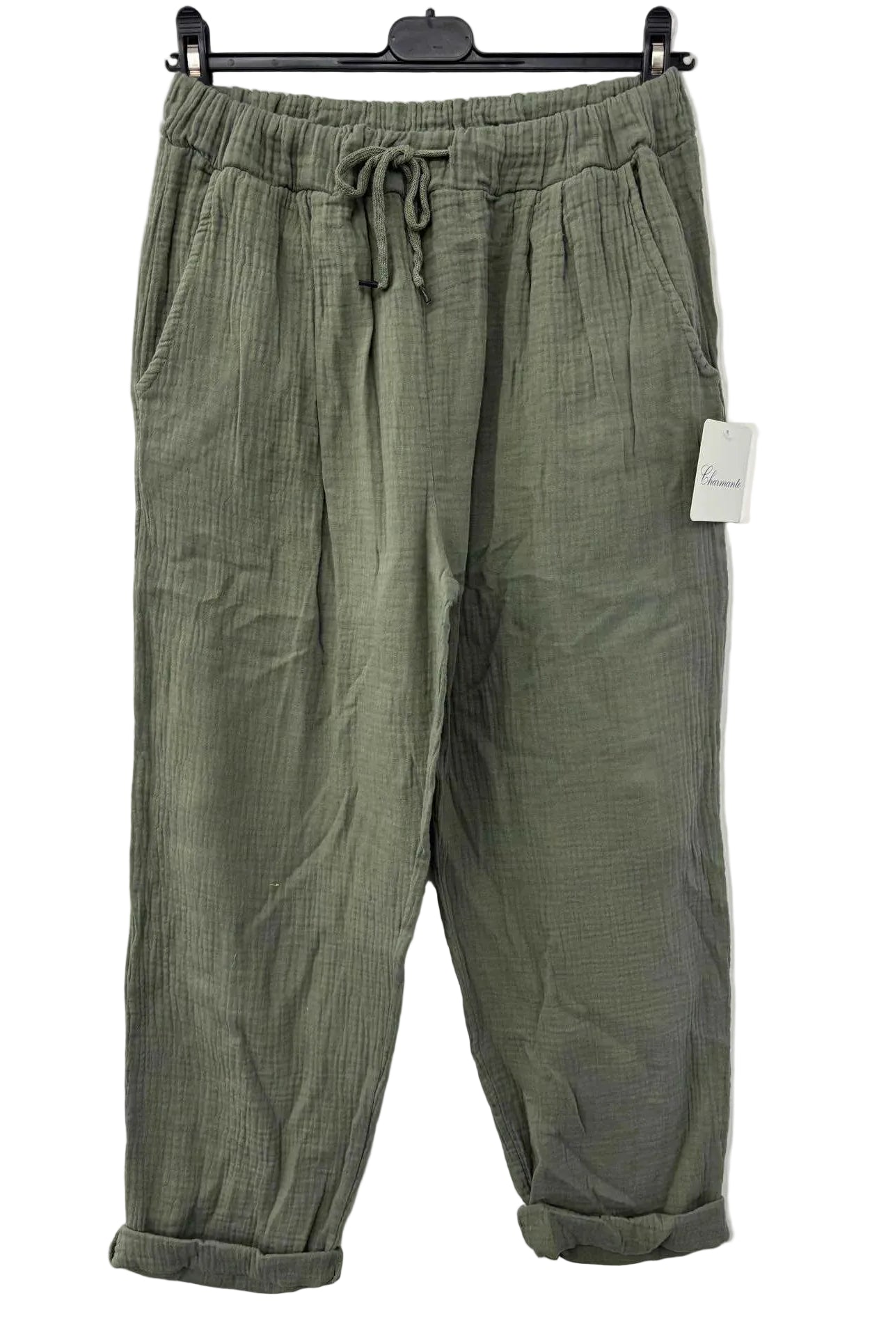 Khaki cotton gauze trousers