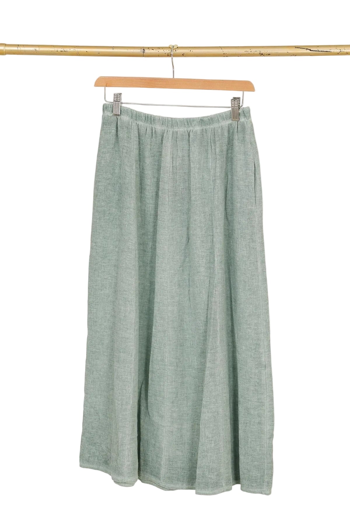 Duck green linen skirt with white background