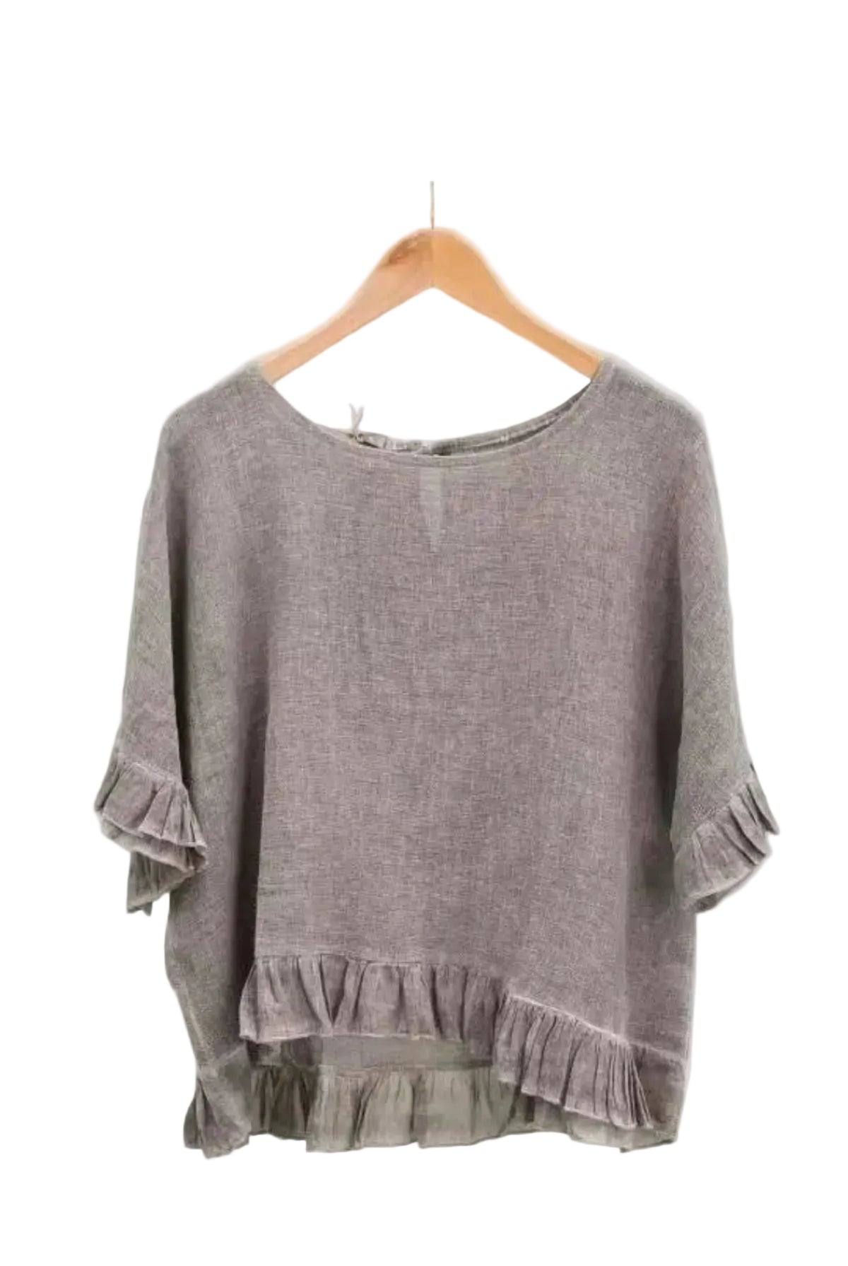 Chocolate ruffled blouse on a white background