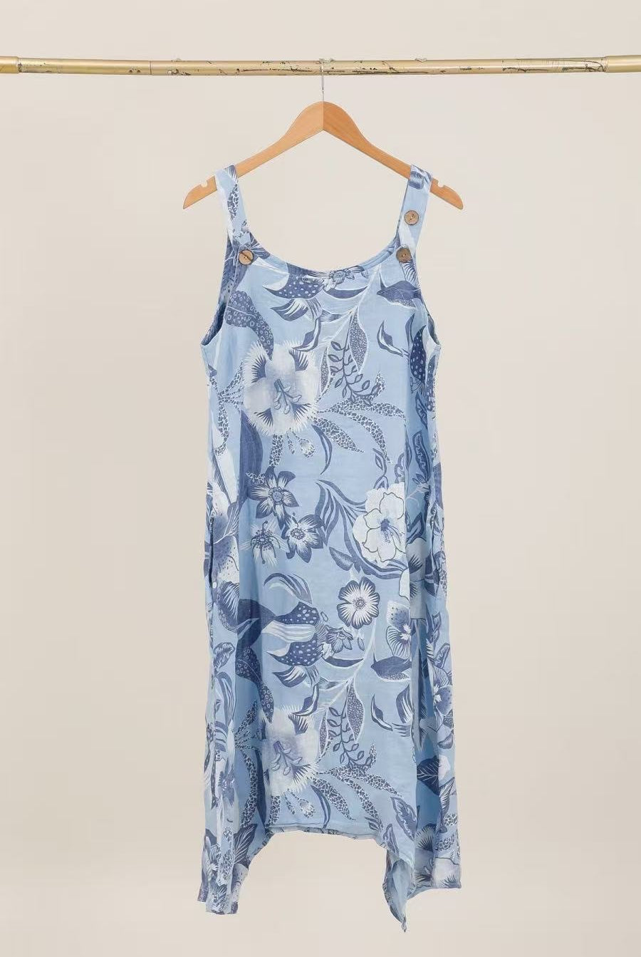 Linen sleeveless printed dress