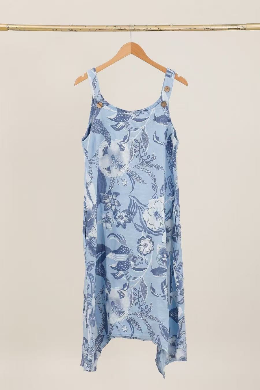Linen sleeveless printed dress