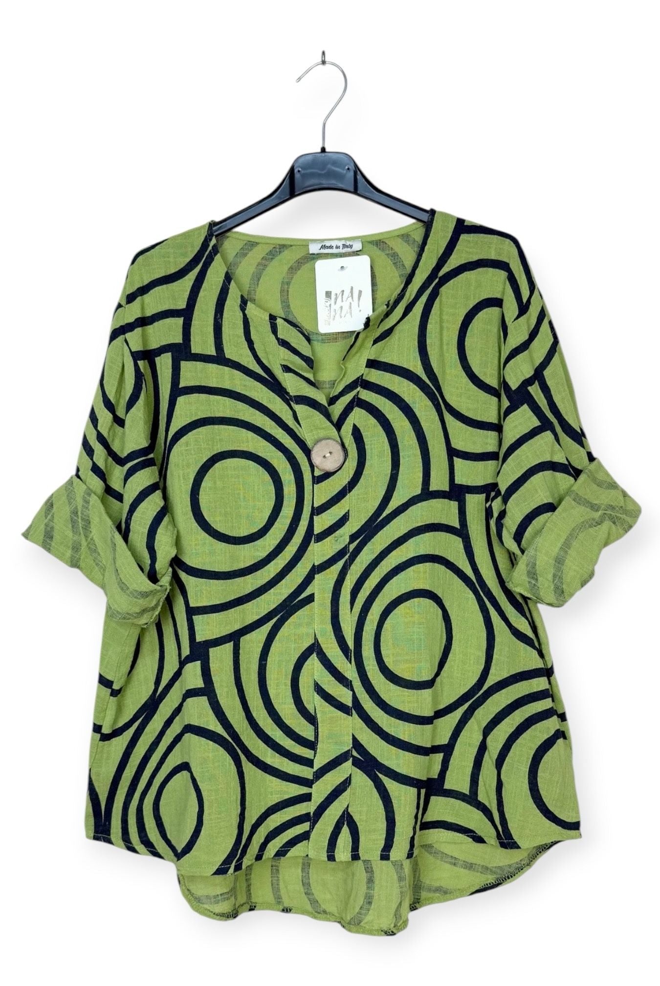 cotton printed top with feature button and v neck