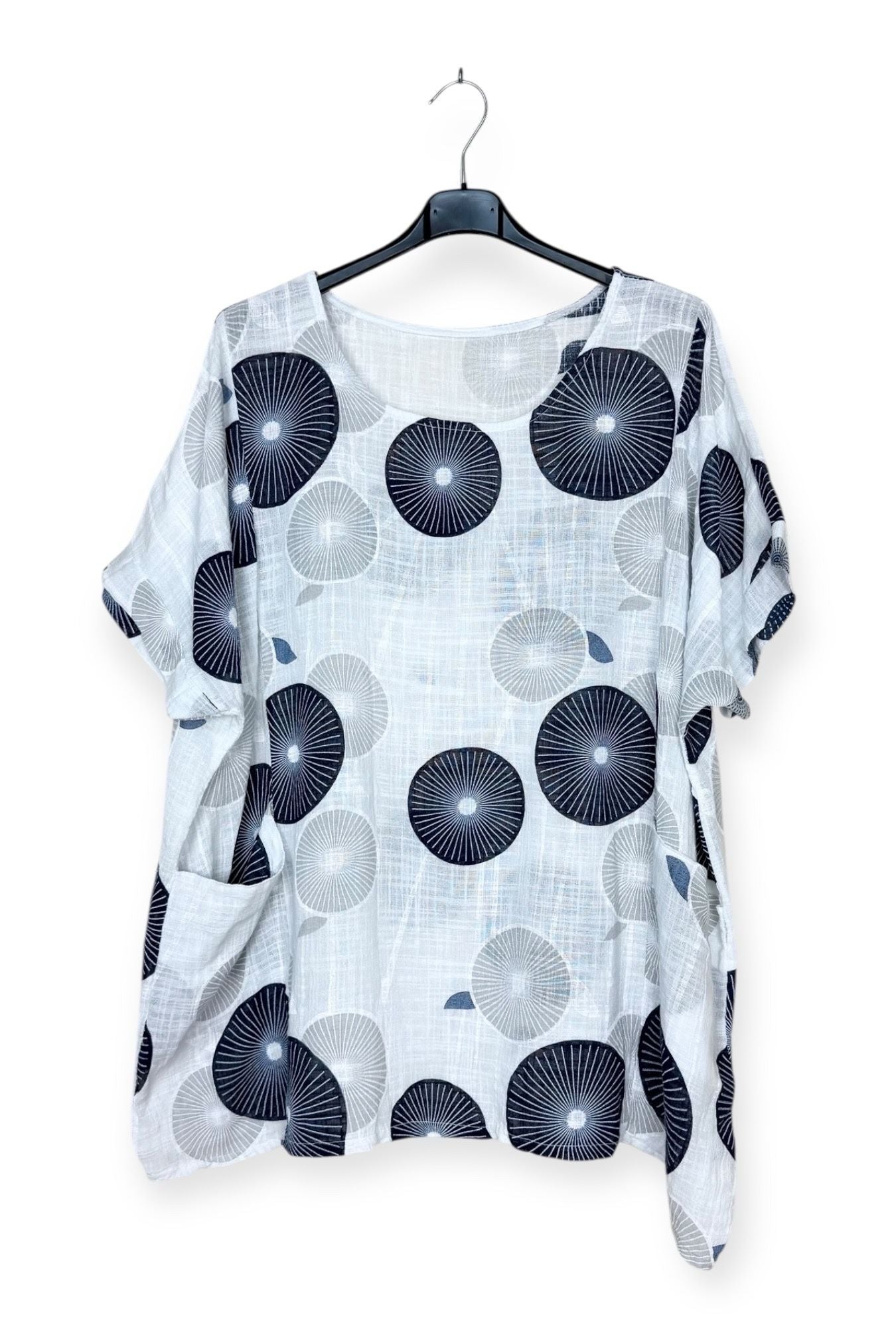 White printed cotton plus size top