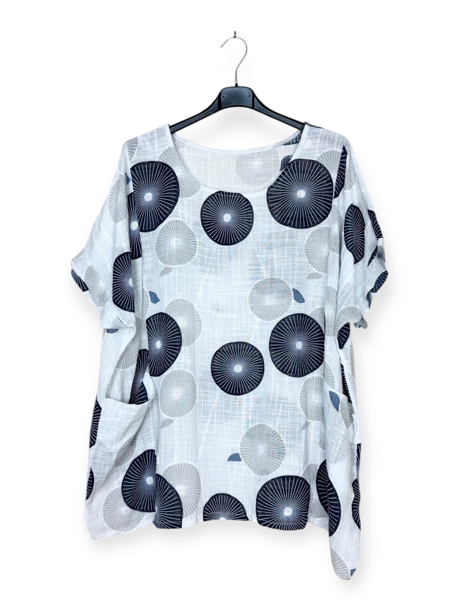 White printed cotton plus size top