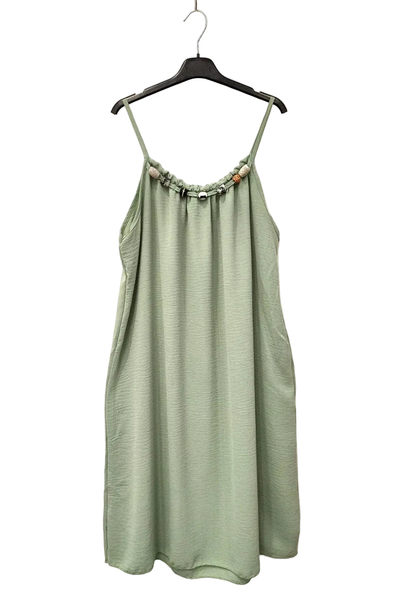aqua strappy dress with pearl detail