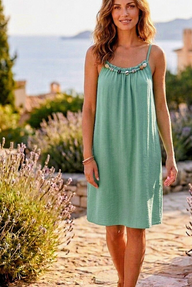aqua strappy dress
