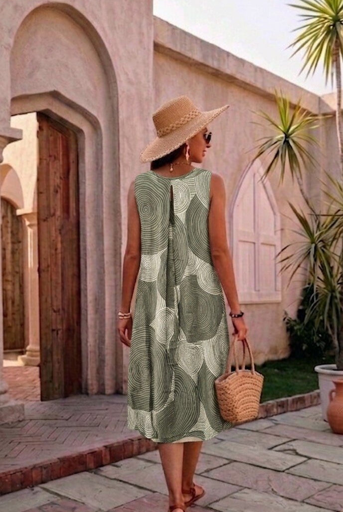 back of sleeveless khaki dress