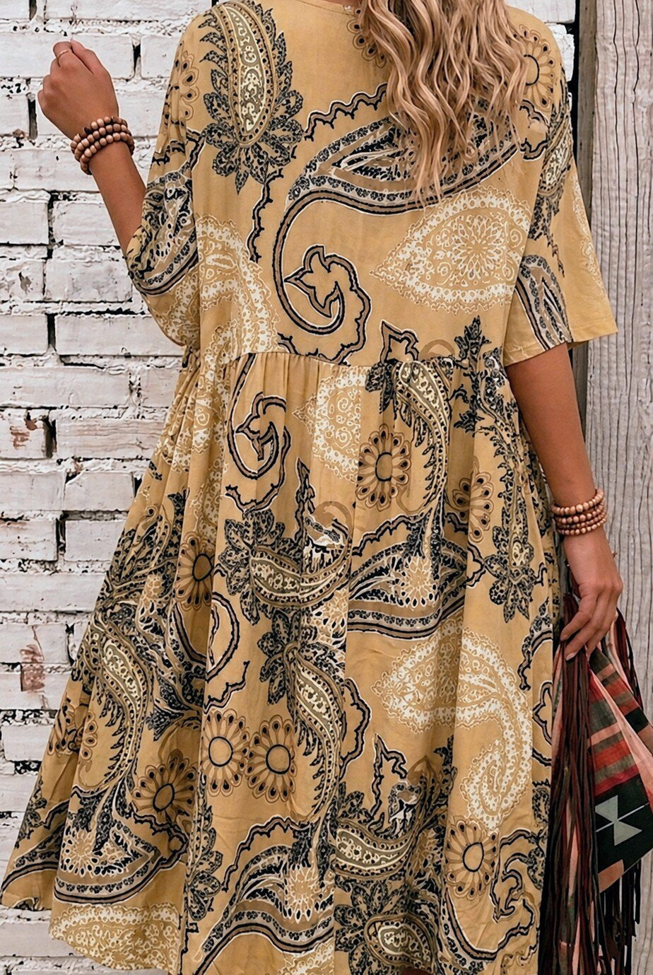 back of ochre plus size printed dress