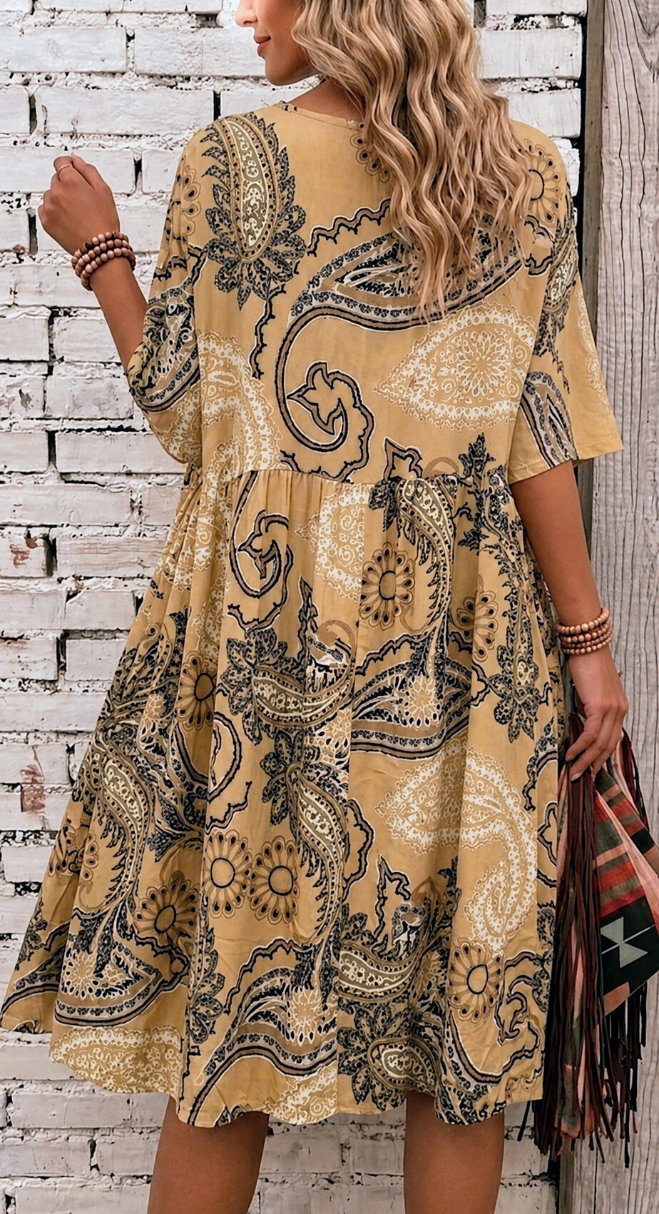 back of ochre plus size printed dress