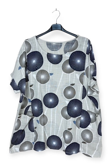 Beige printed cotton plus size top