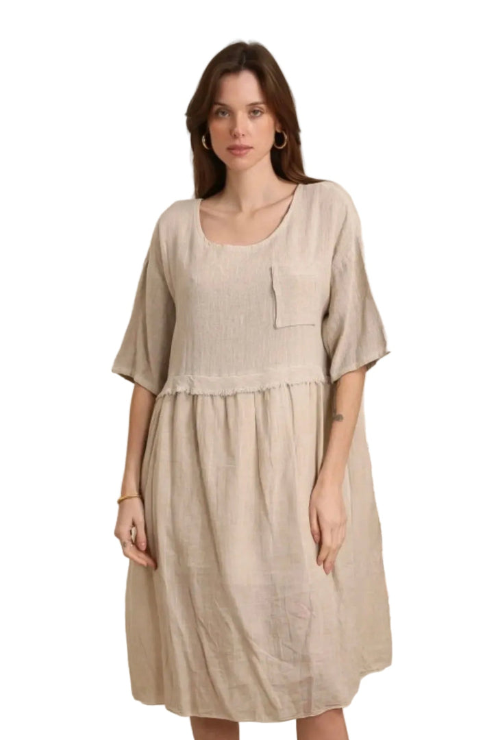 Beige dress in linen and cotton