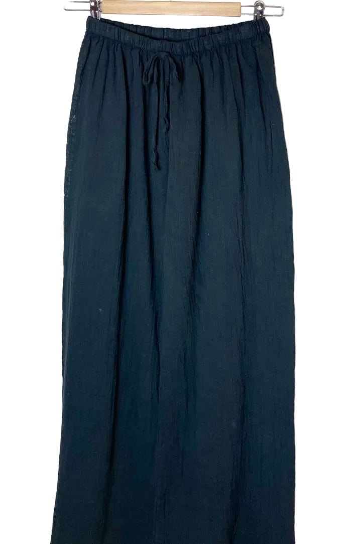 Black wide leg cotton trousers
