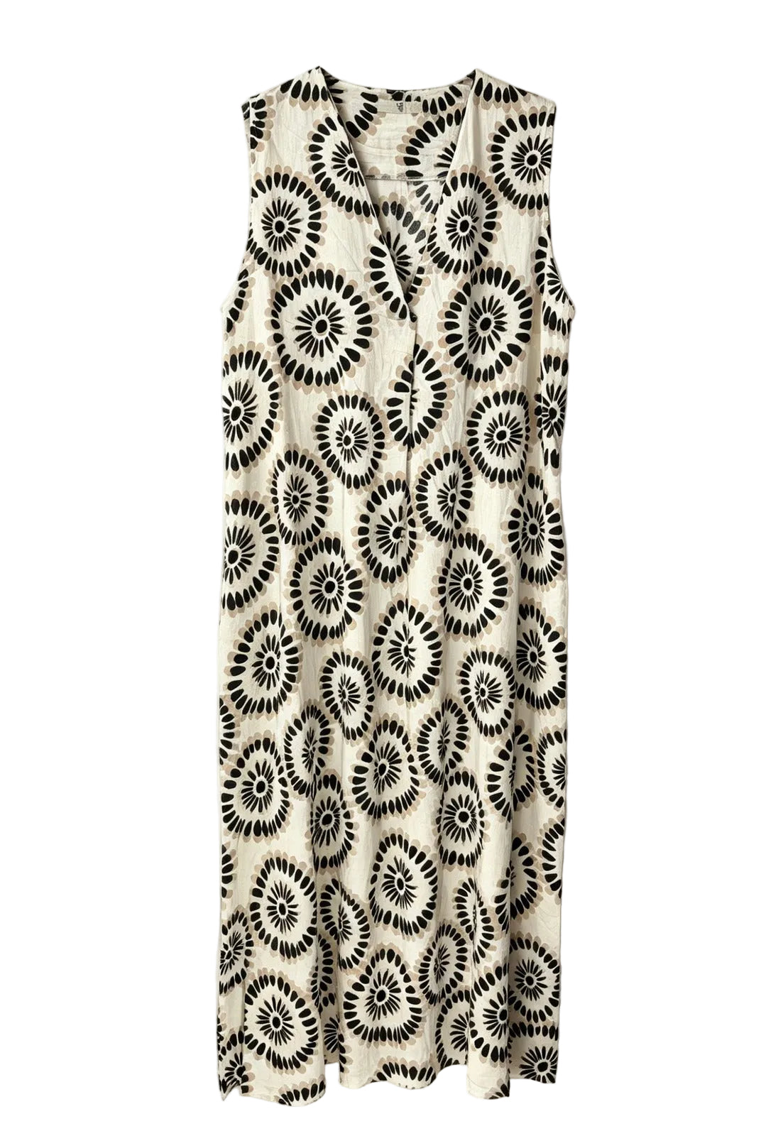 sleeveless dress in black print
