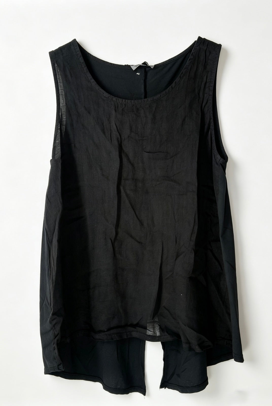 Black sleeveless top on a white background