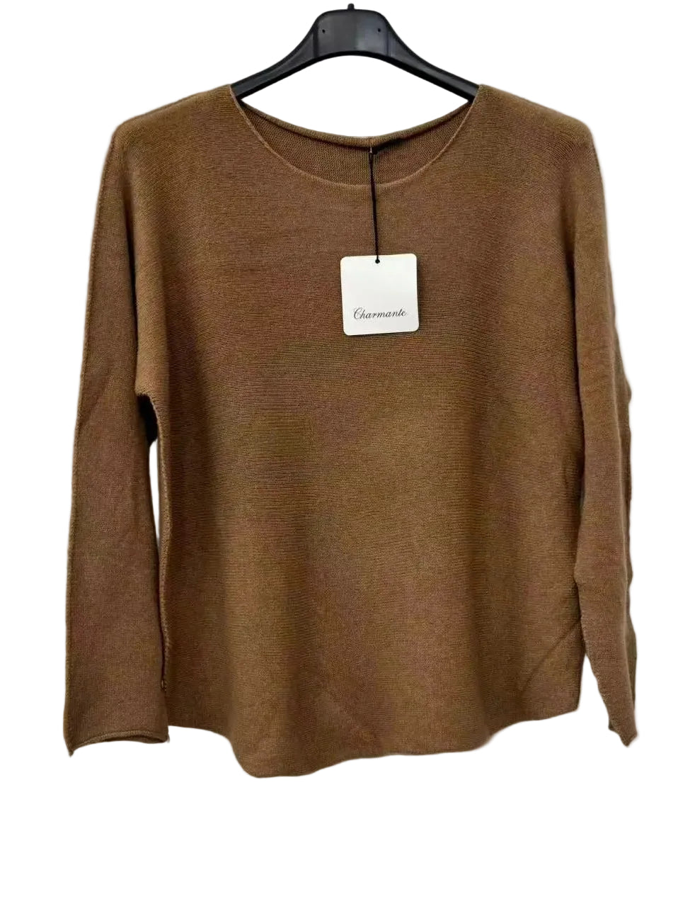 A camel long-sleeve knit sweater