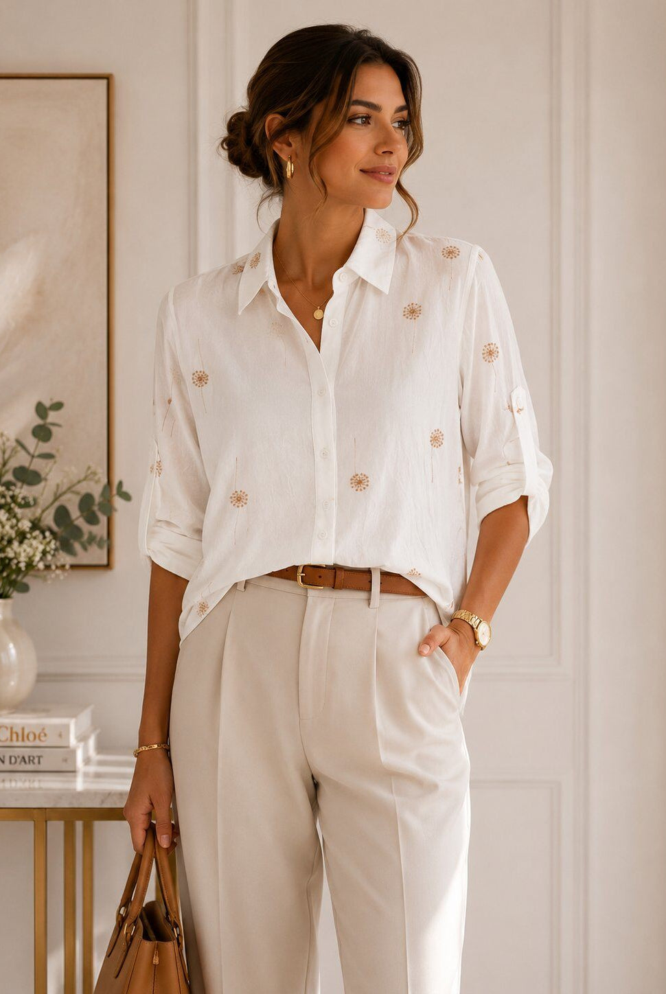 white embroidered shirt