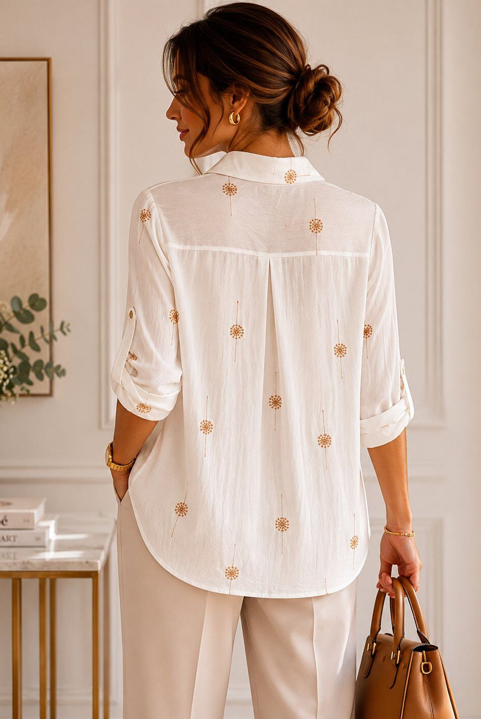 back view of white embroidred shirt