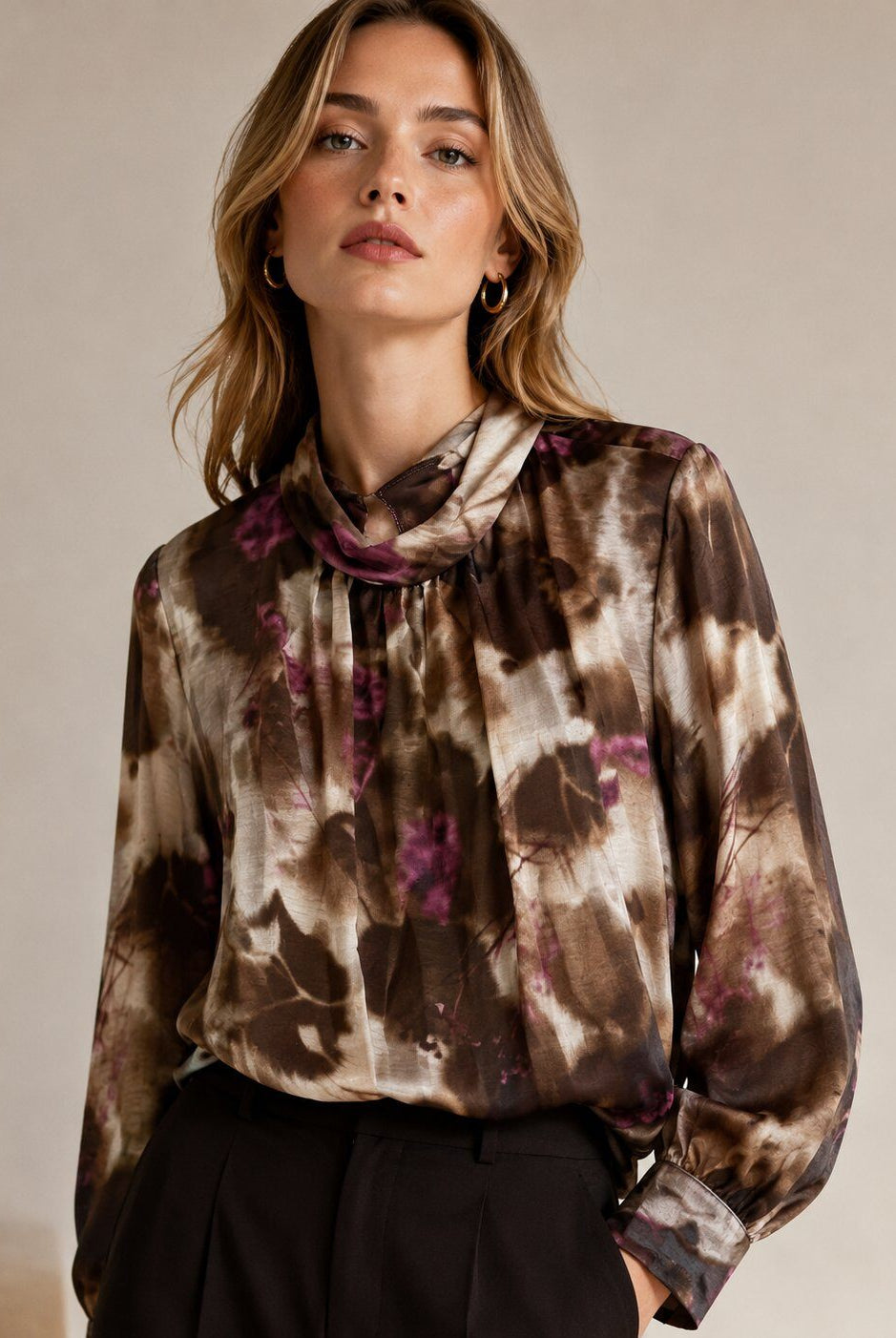 printed tencel blouse with turn down collar