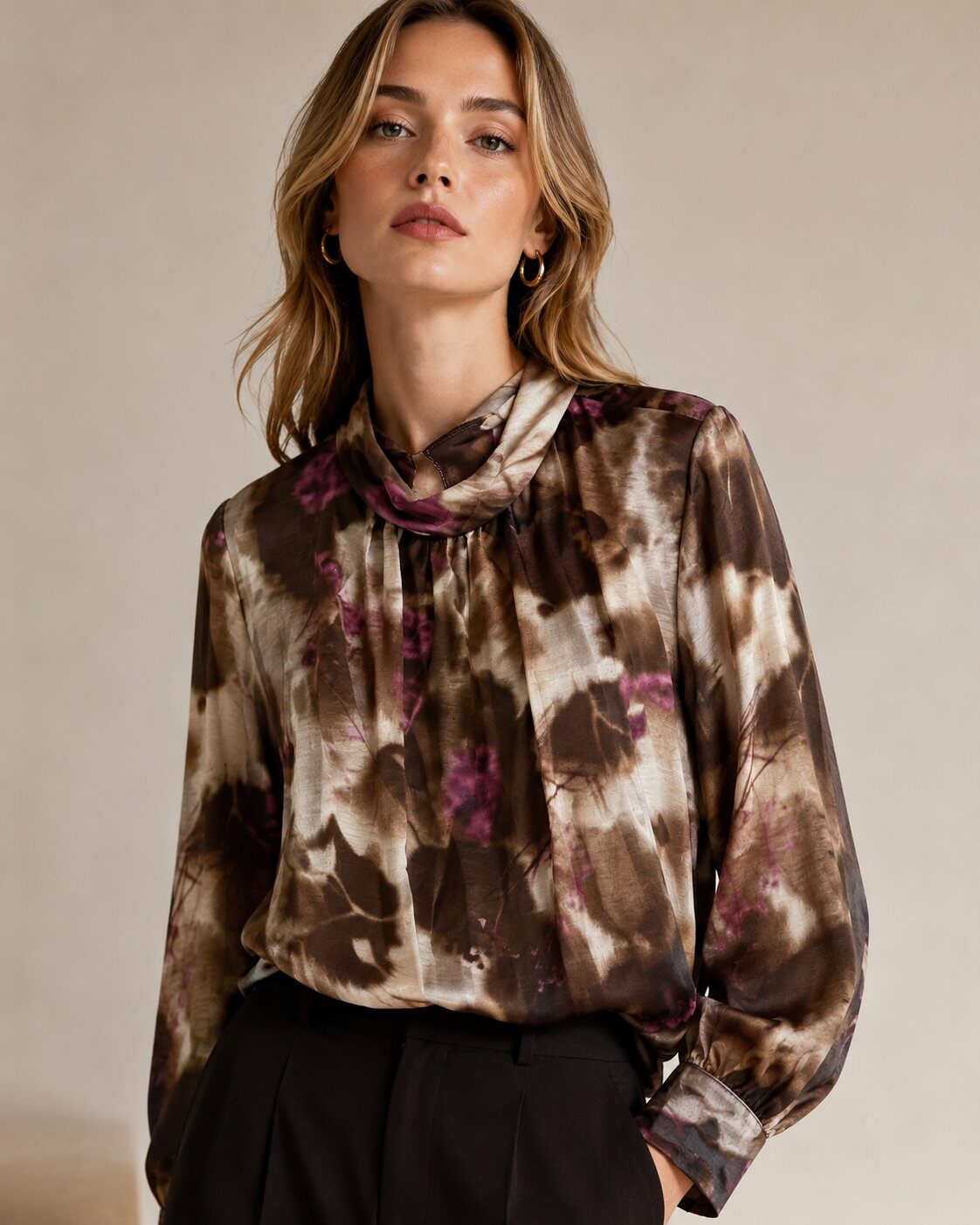 printed tencel blouse with turn down collar