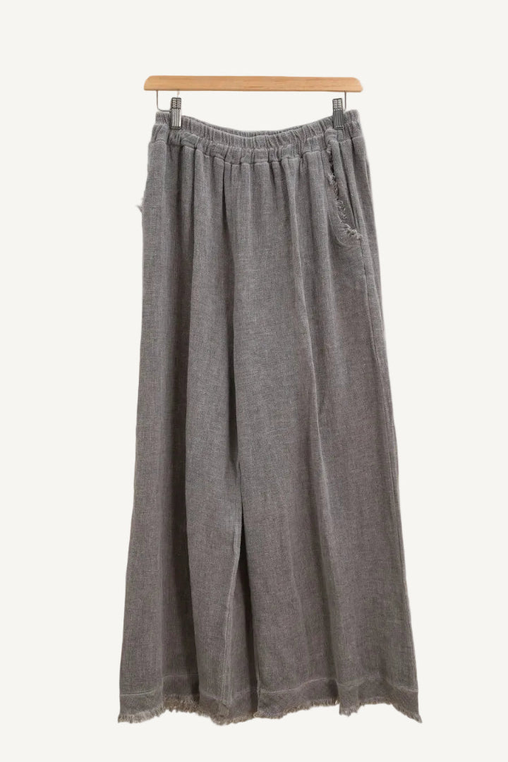 Chocolate wide-leg pants on a white background