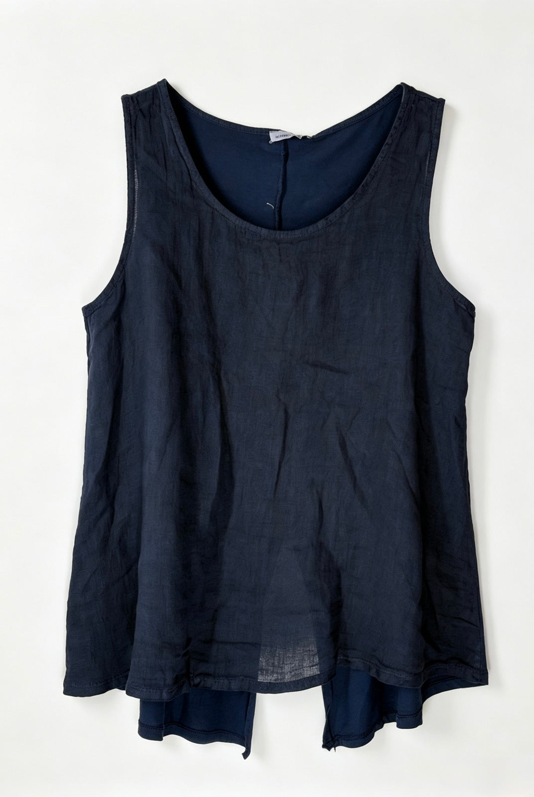 Navy blue tank top on a white background