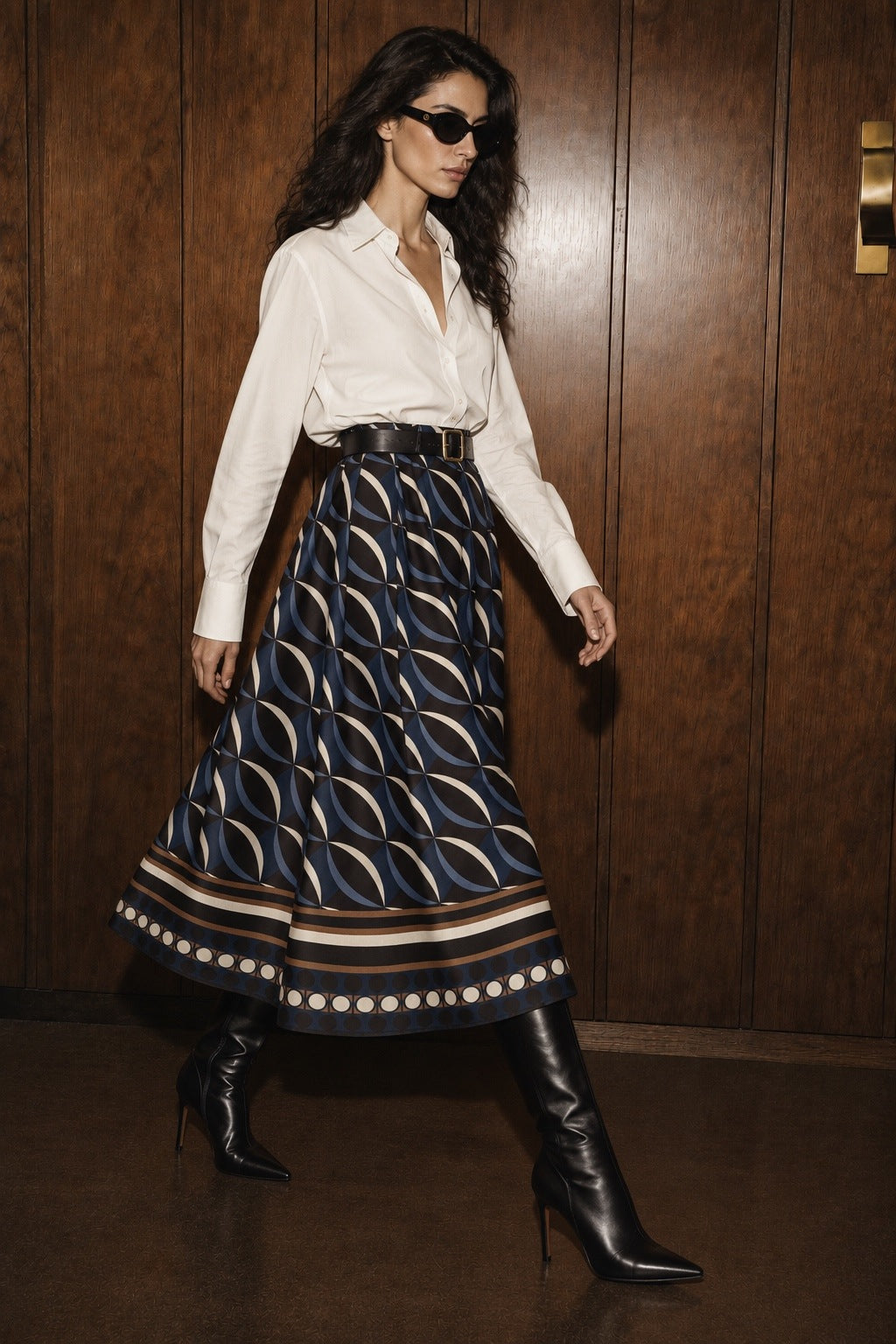 Geometric printed scuba crepe skirt