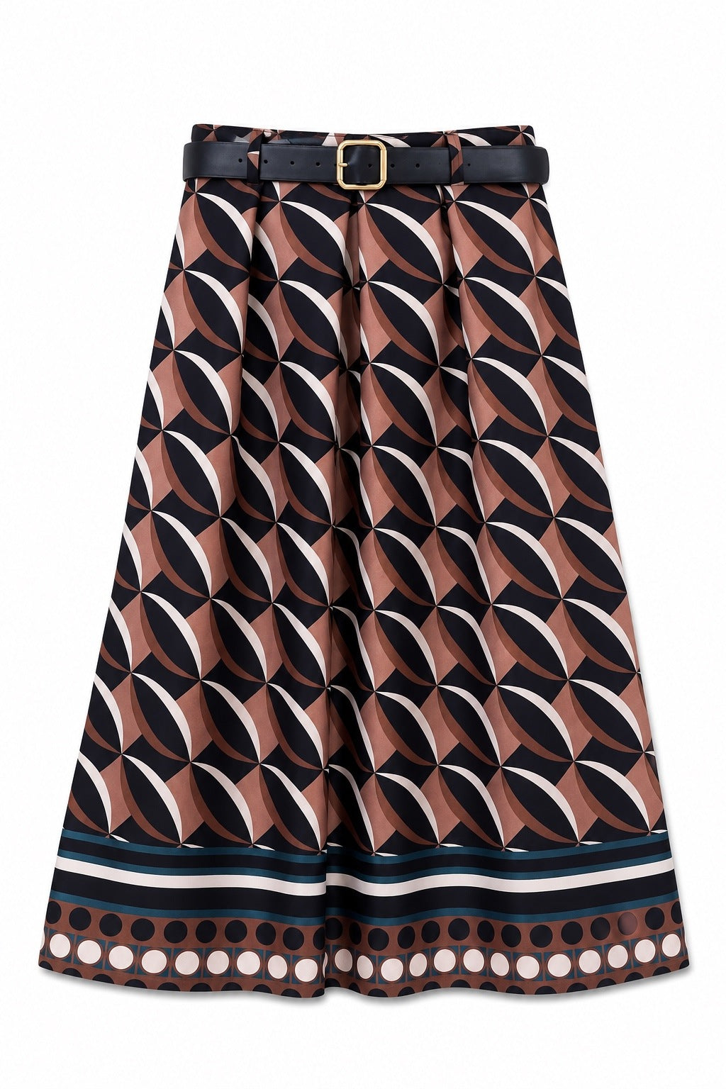 geometric print scuba crepe skirt in camel