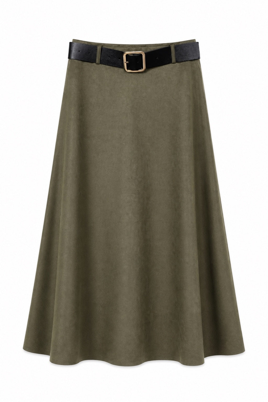 faux suede olive skirt with belt