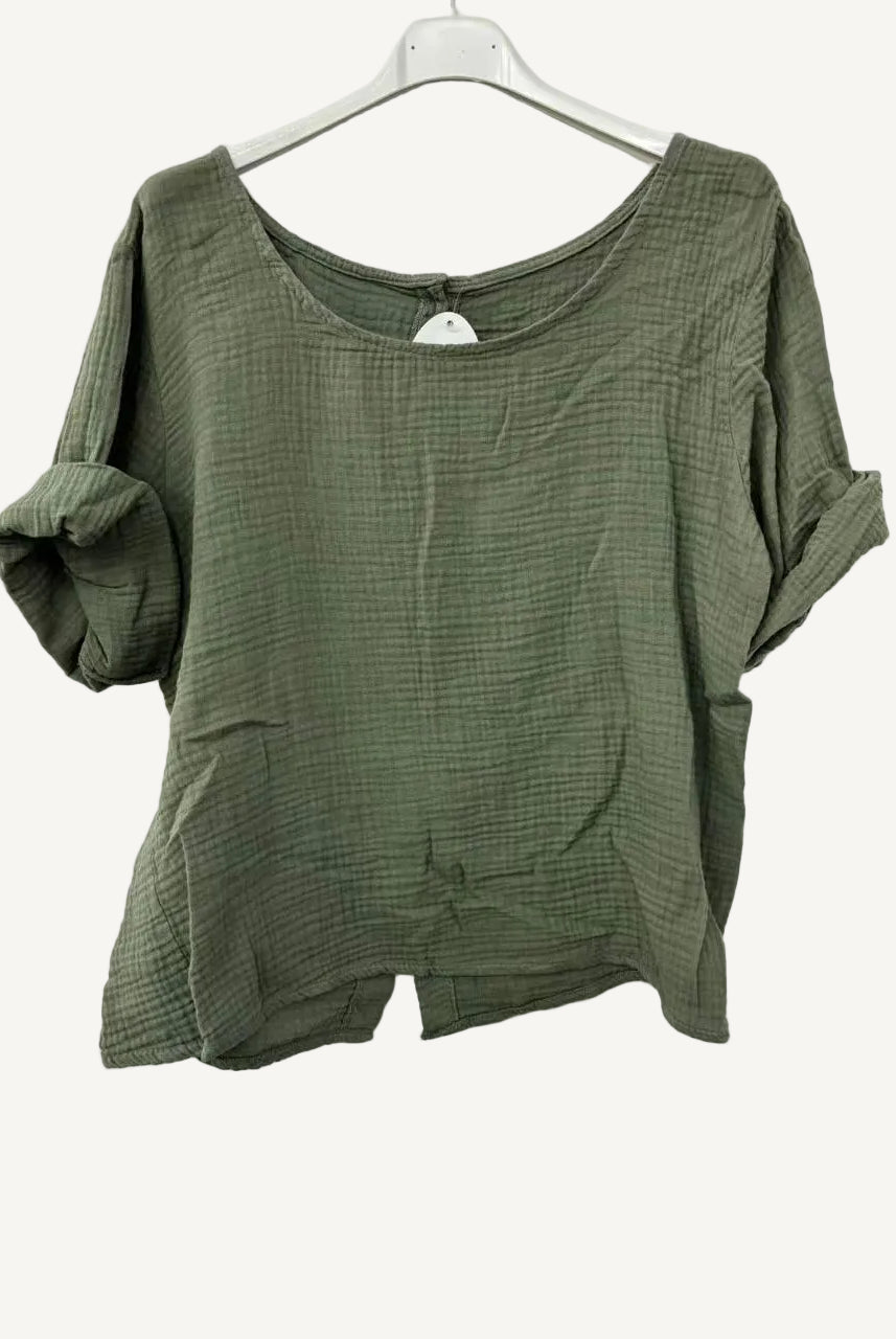 khaki cotton gauze top