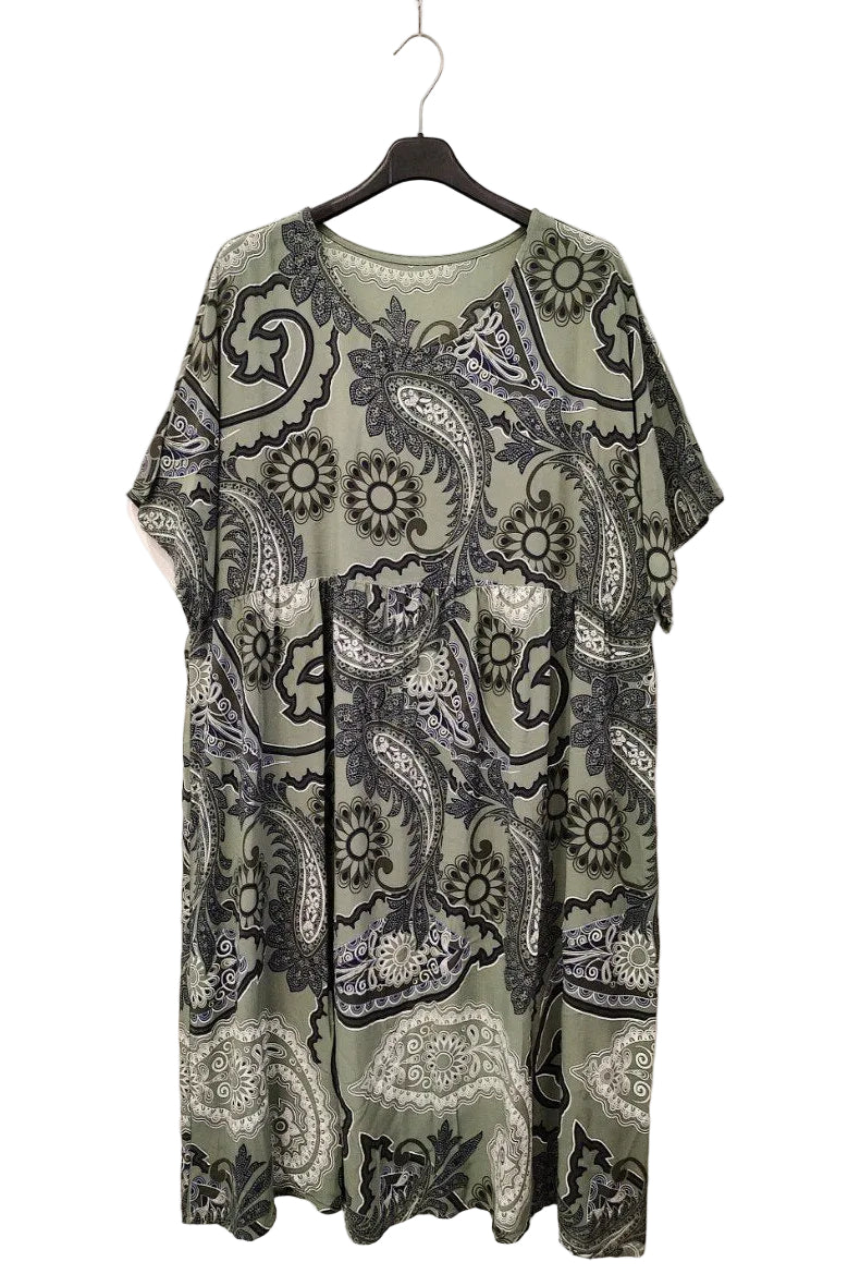 khaki printed short sleeve plus size dress
