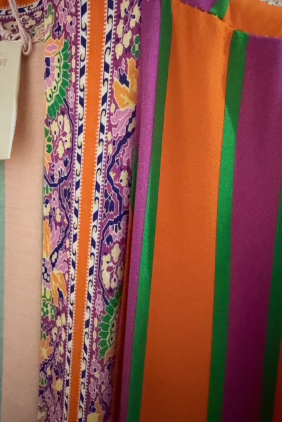 Colorful fabric of kimono close up