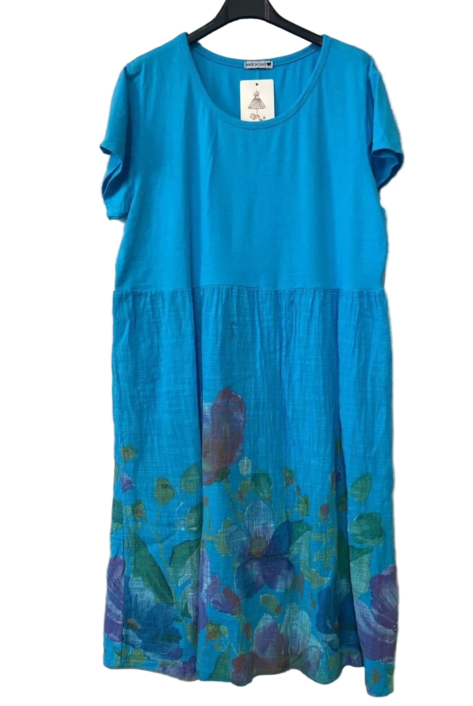 cyan cotton and linen mix dress
