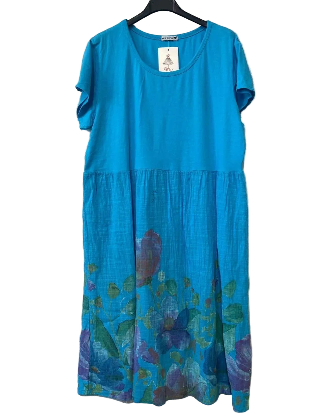 cyan cotton and linen mix dress
