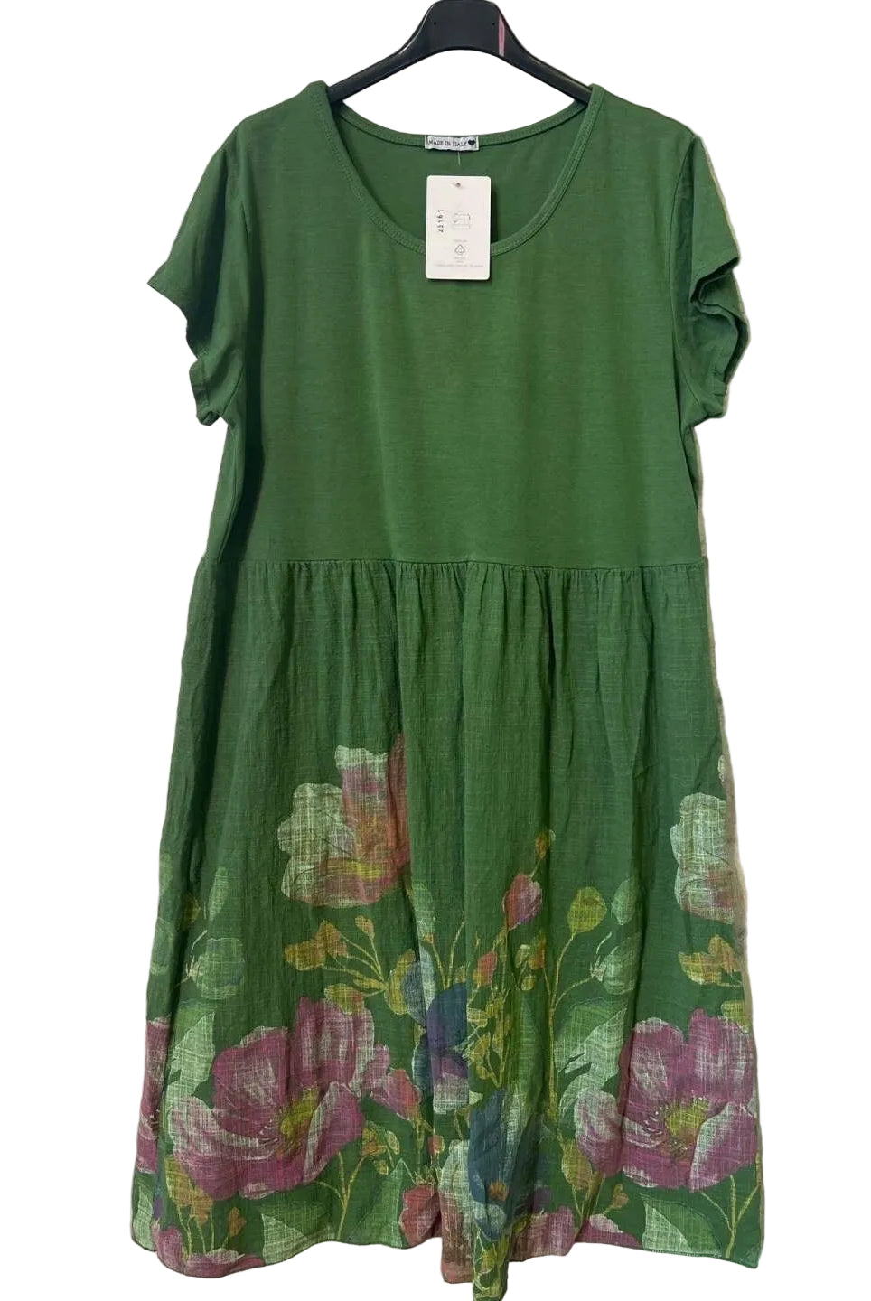 Olive cotton and linen dress