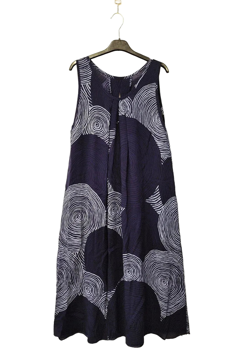 navy sleeveless spiral print dress