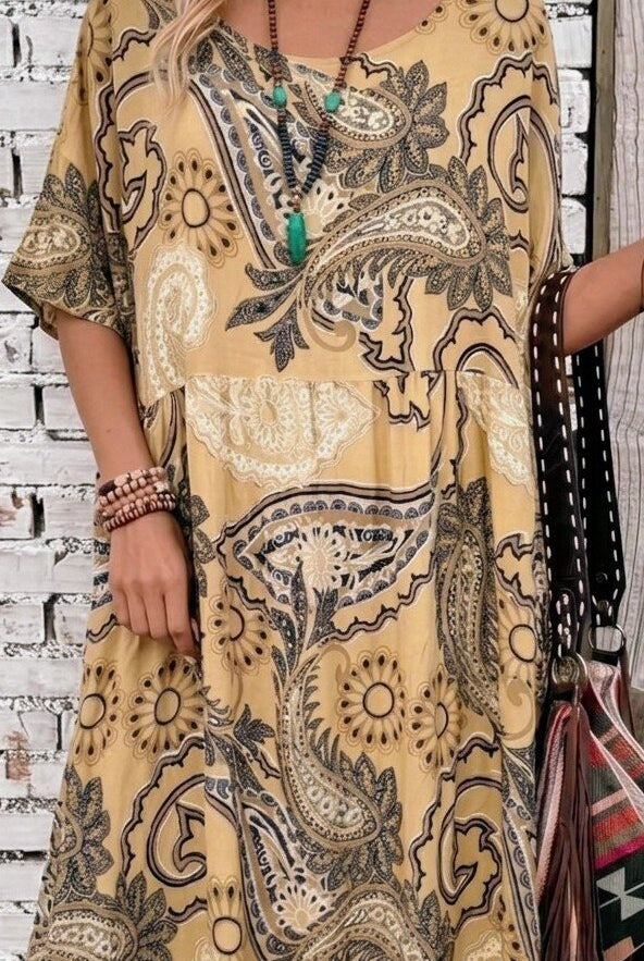 ochre short sleeve viscose dress