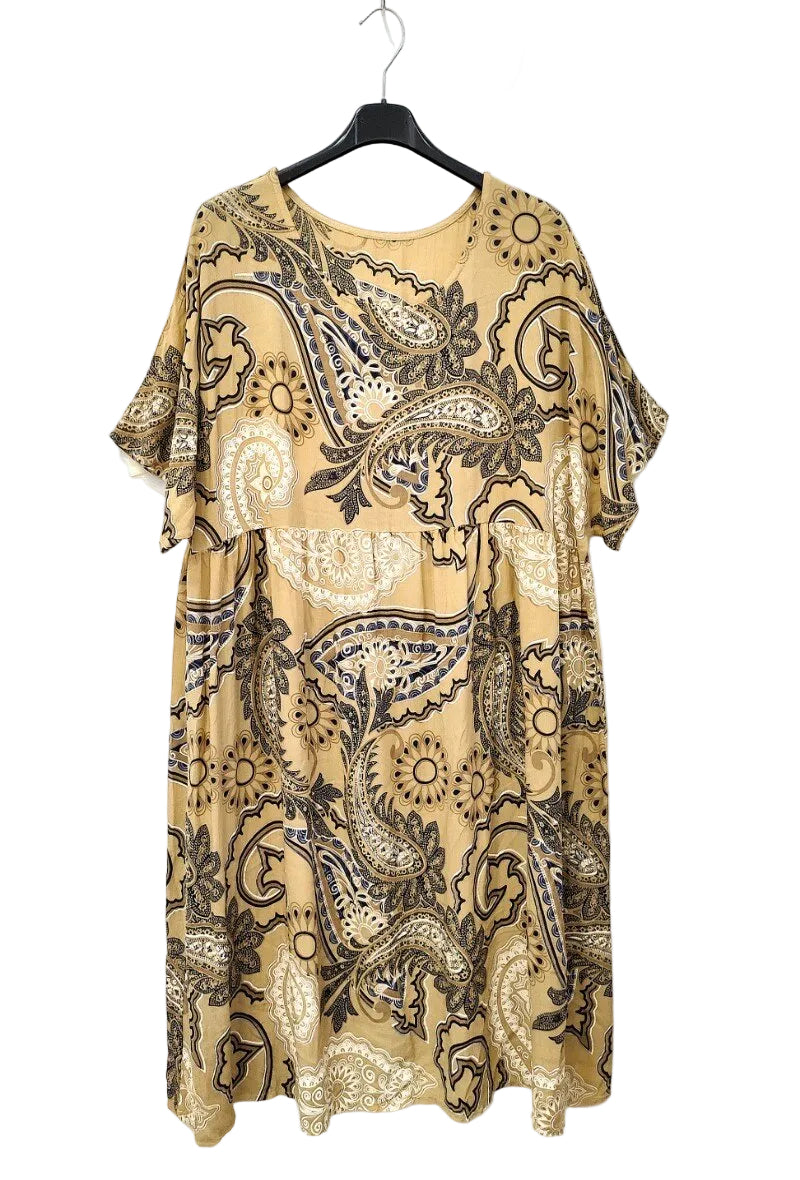 ochre printed short sleeve dress