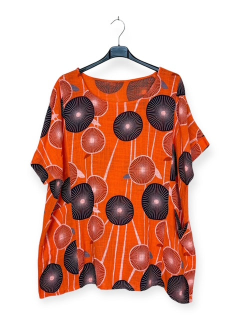 Printed cotton top in orange plus size