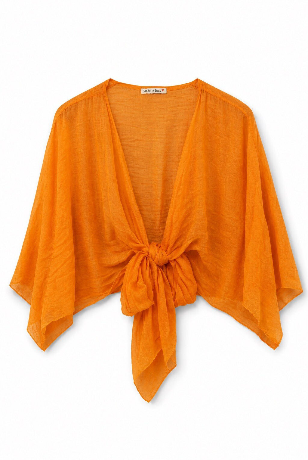 Orange bolero with a knot detail on a white background