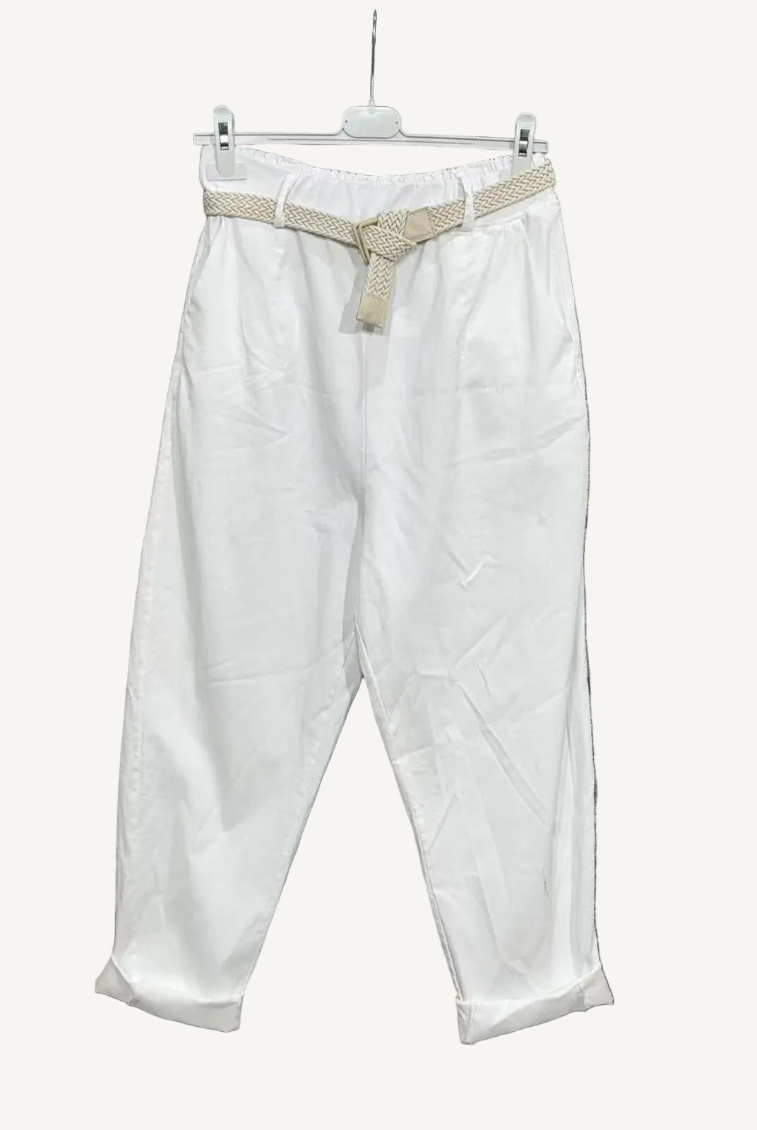 White pants with a belt