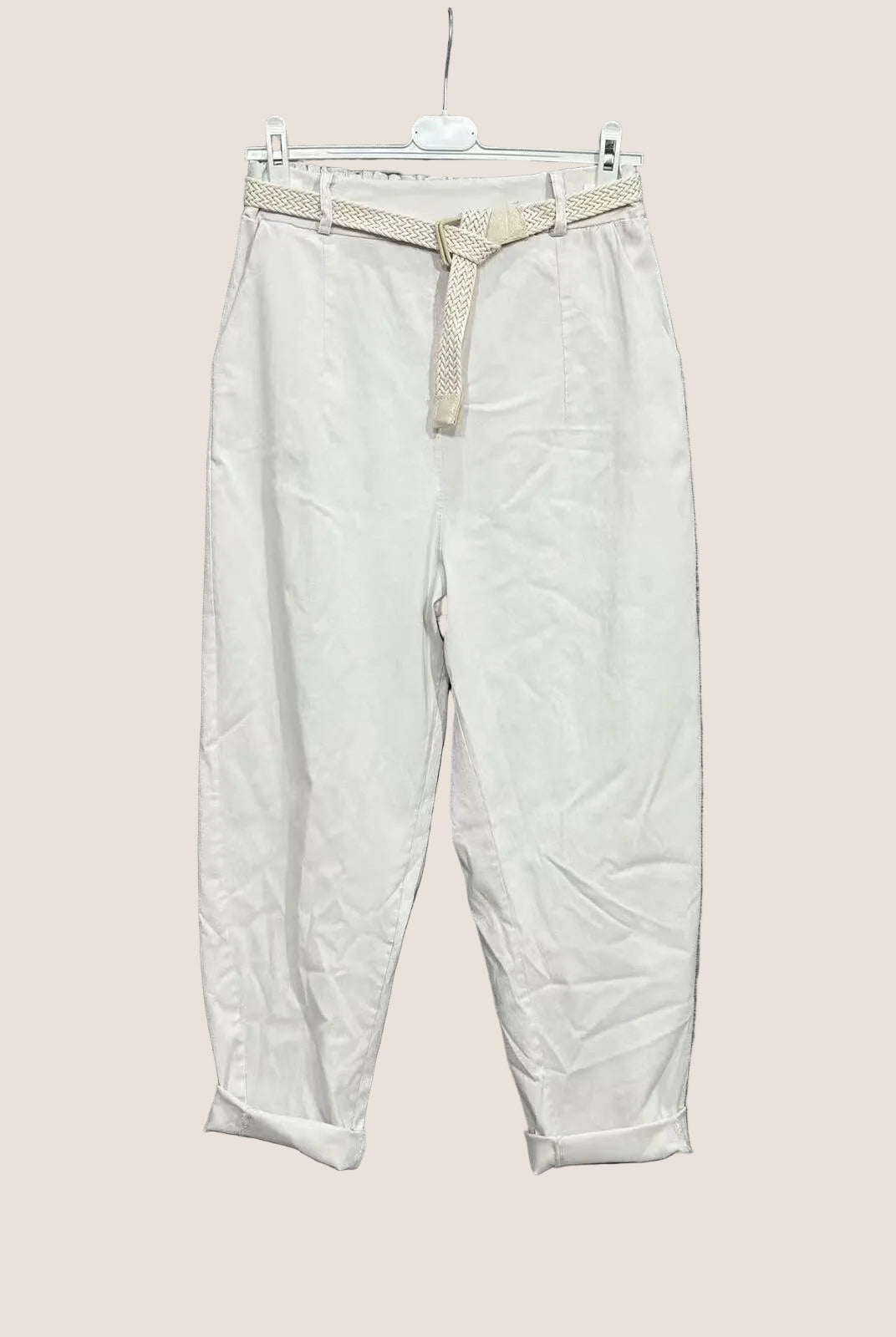 White pants with a belt