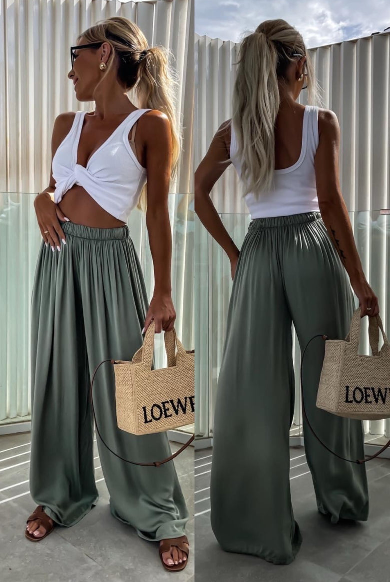 viscose khaki trousers