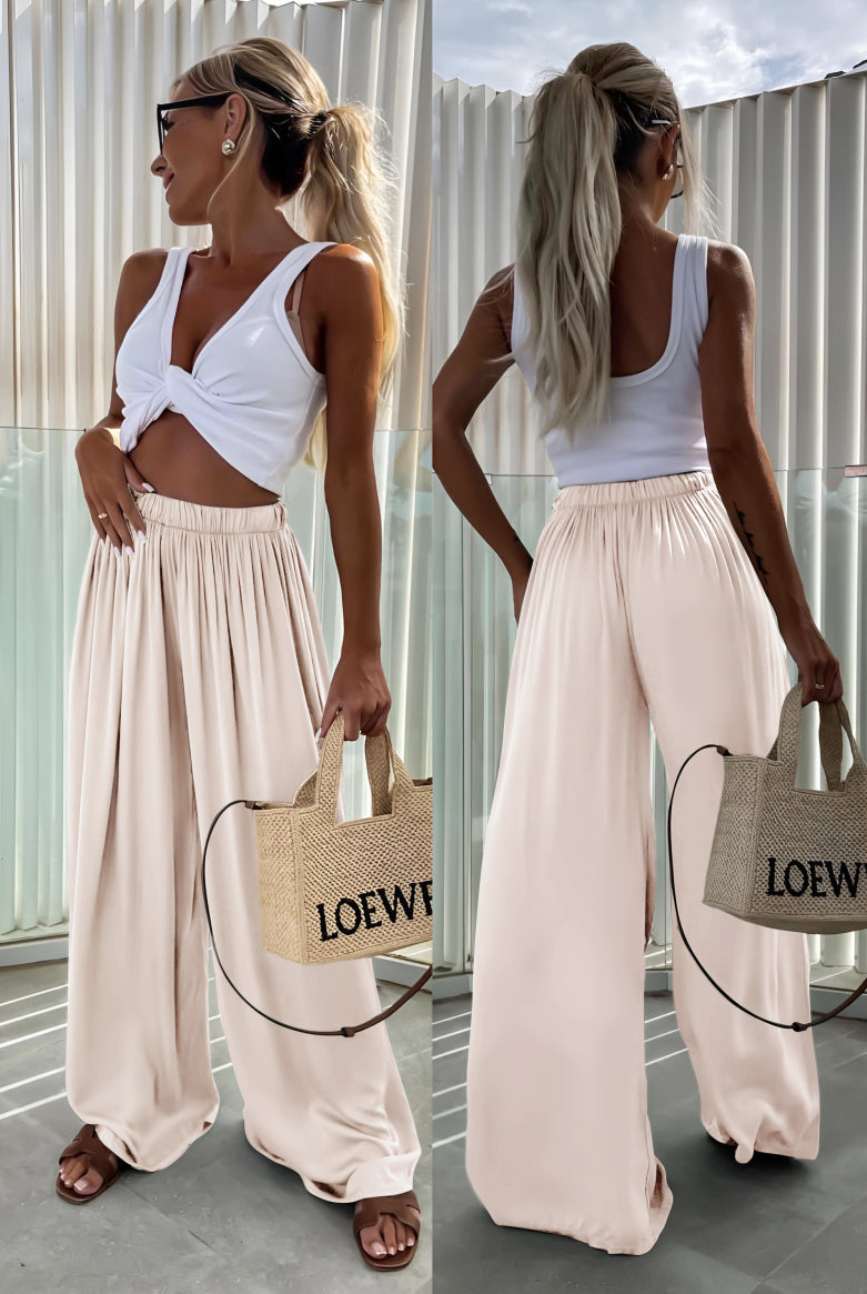 Vanilla coloured viscose wide leg trousers