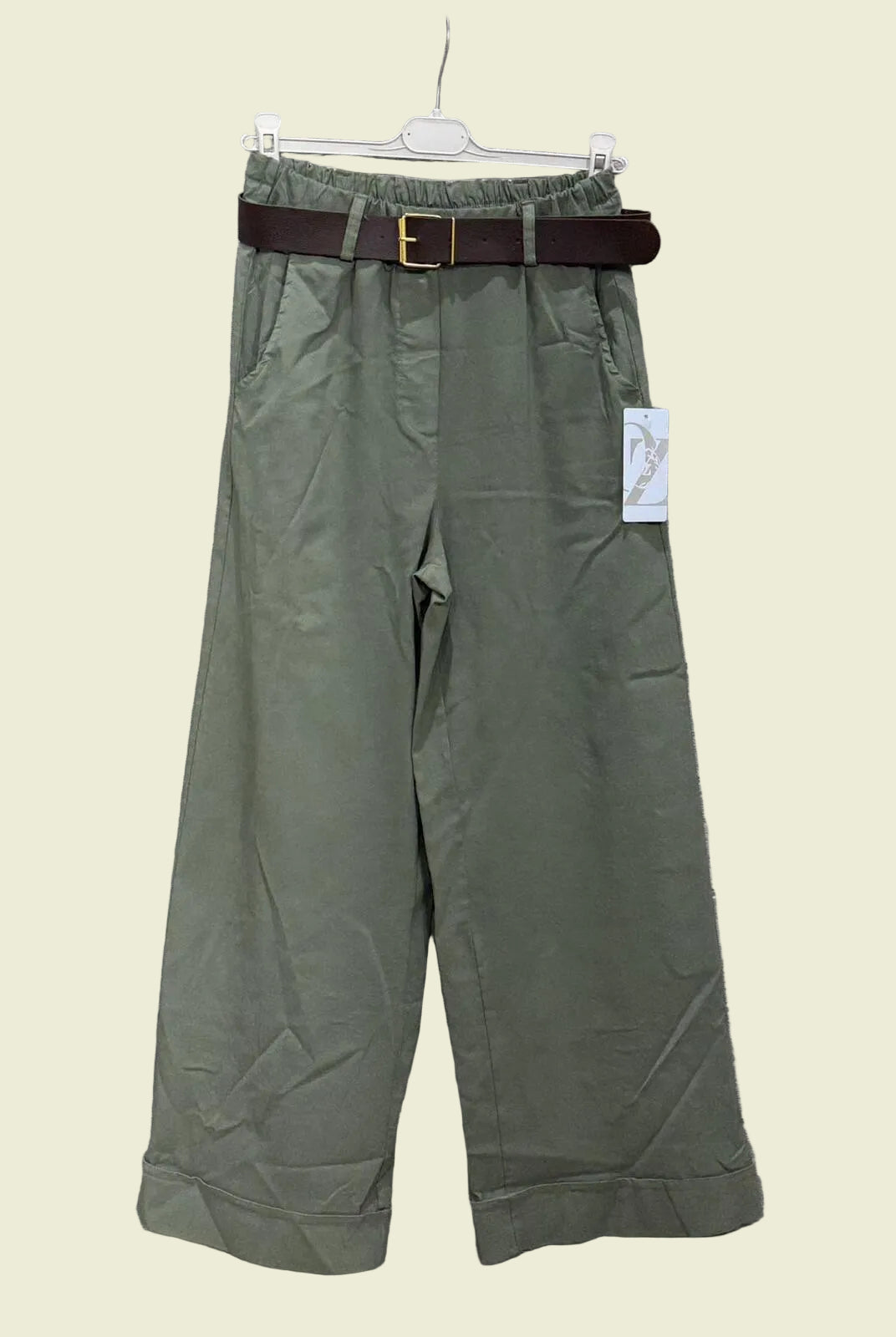 Green pants with a belt