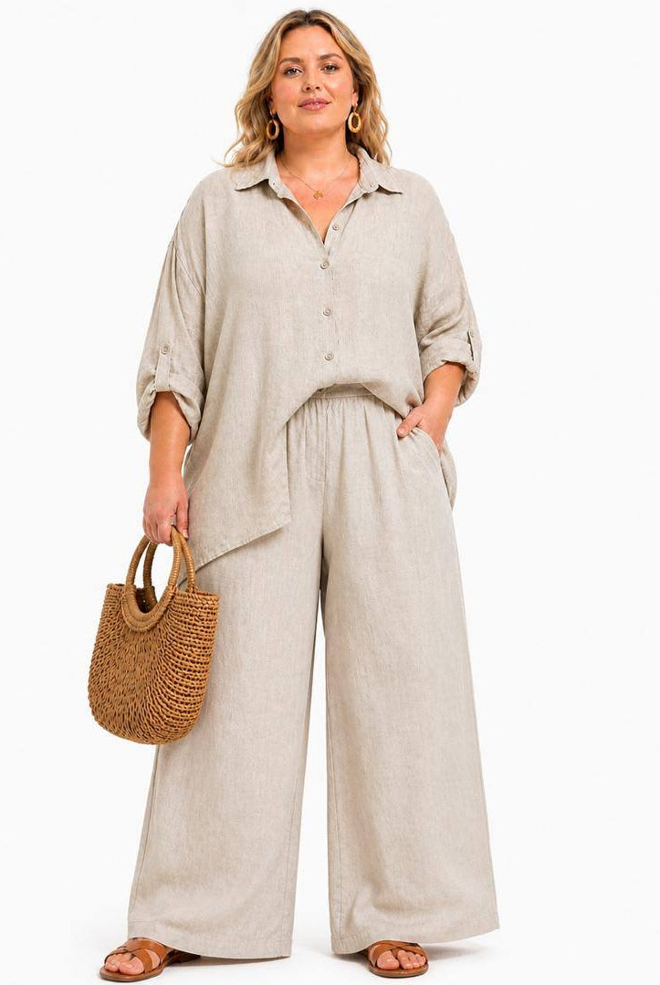 beige wide leg linen trousers
