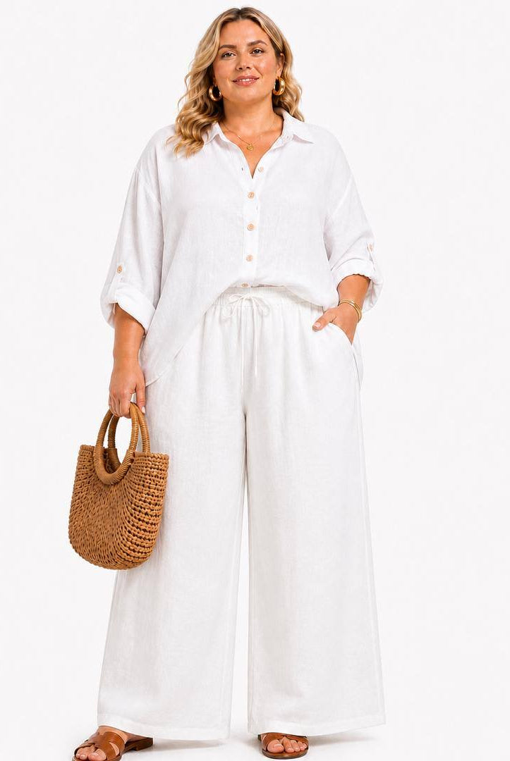 White linen trousers in plus size up to 52
